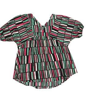 FSL Apparel Color Block V-neck Short Sleeve Tunic Style Top Sz S Made In USA